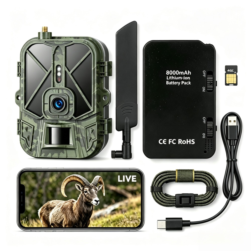 Hunting And Outdoor Shows - กล้องถ่ายภาพสัตว์ป่า 4G 120MP 4K สำหรับถ่ายทอดสดกลางแจ้ง ควบคุมผ่านแอปโทรศัพท์