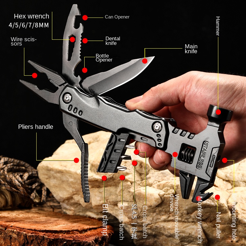 Outdoor Hunting Knife Set - คีมมัลติฟังก์ชั่น Multitool Claw Hammer เครื่องมือสแตนเลสพร้อมปลอกไนลอนสําหรับ Outdoor