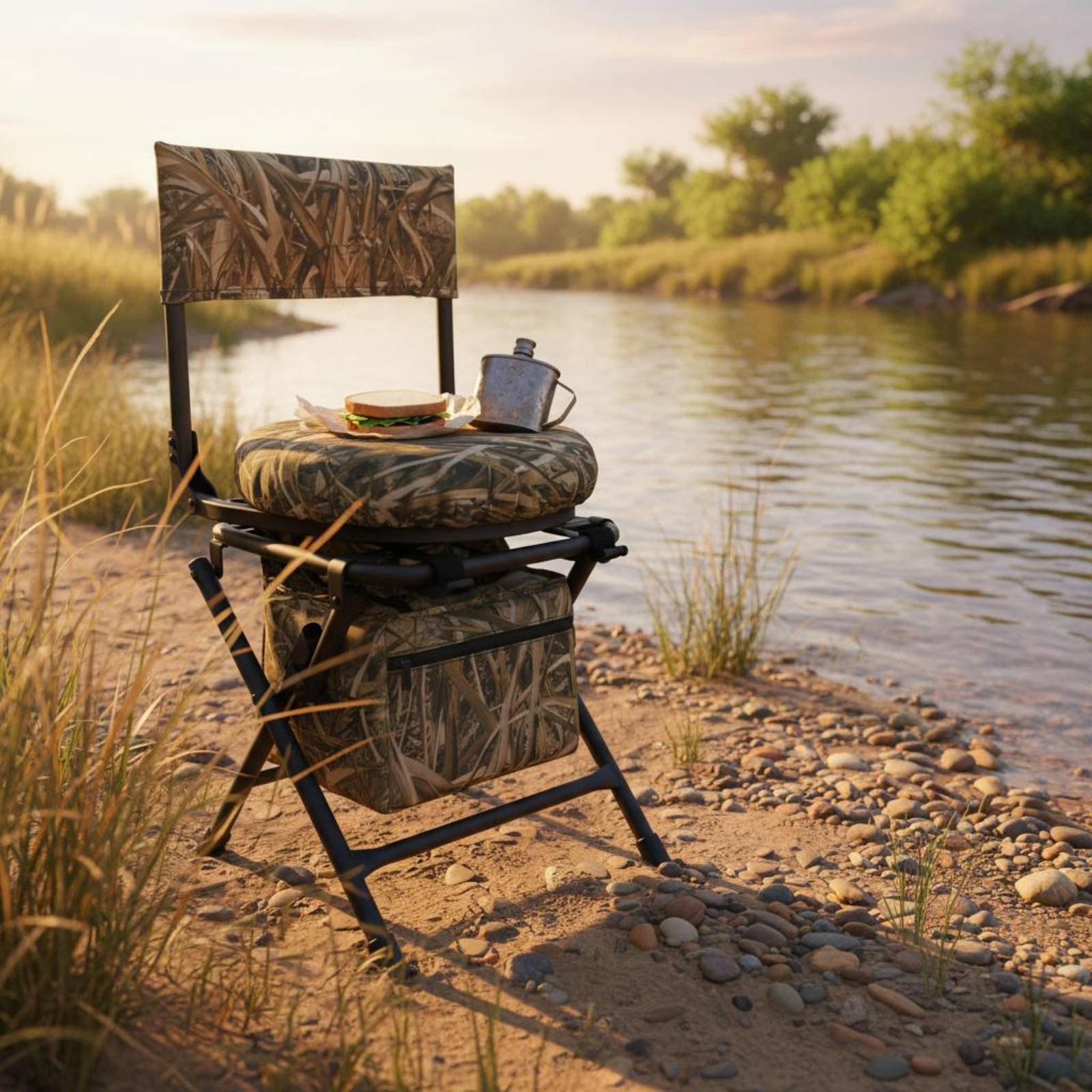 Hunting And Fishing Outdoor Chairs - เก้าอี้ตกปลาแบบพับได้ เก้าอี้พับสำหรับตกปลา เบาะนั่งสำหรับตั้งแคมป์ มีพนักพิง อุปกรณ์กลางแจ้งสำหรับการล่าสัตว์
