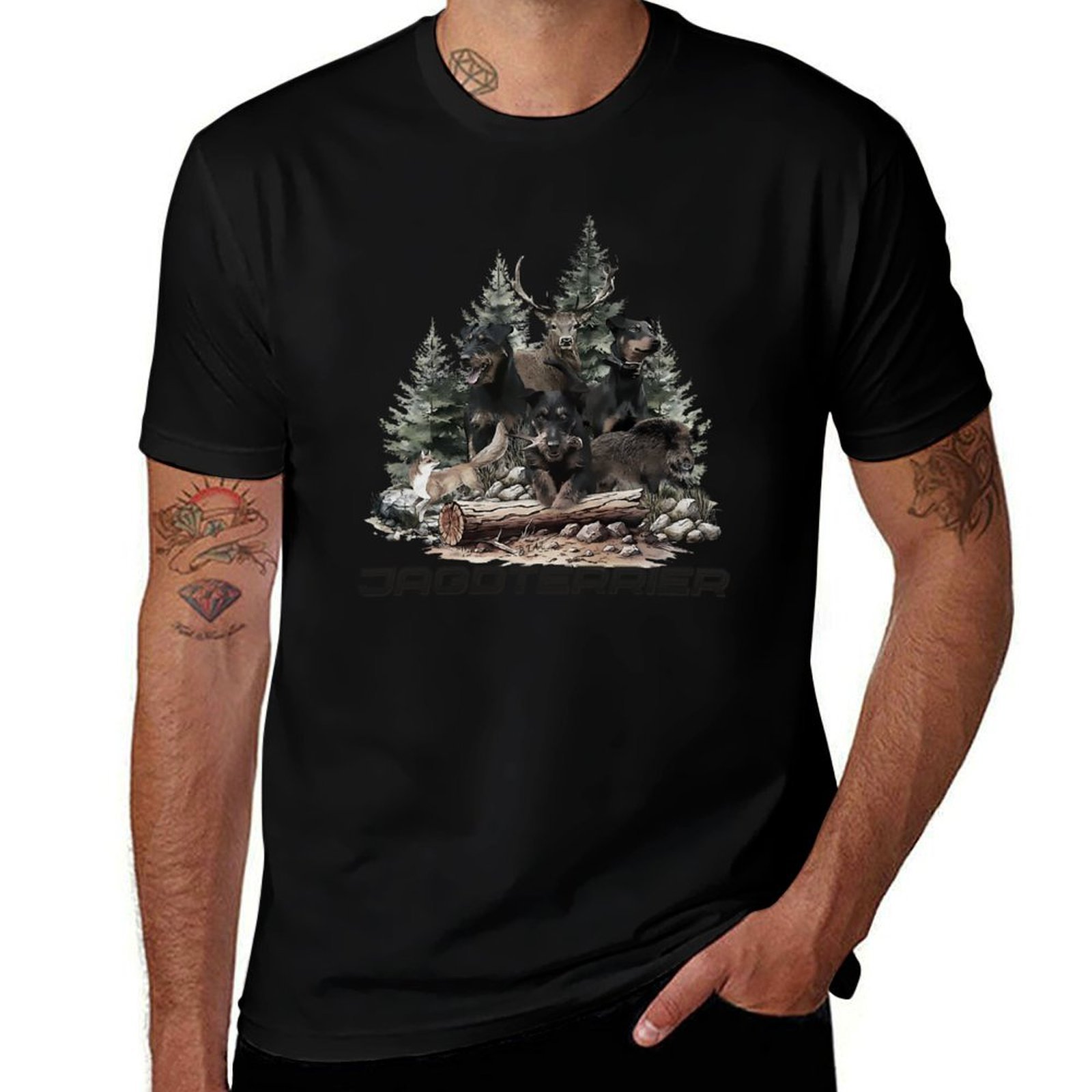 Wildman Hunting & Outdoor Photos - เยอรมันฮันท์ติ้งเทอร์เรียร์เป็นคู่หูของนักล่าในป่า เสื้อยืดกีฬาที่มีความยืดหยุ่นสูง