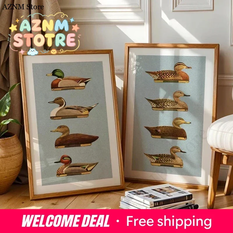 Outdoor Hunting Gifts - ภาพพิมพ์เป็ดสไตล์เรโทรสำหรับตกแต่งกลางแจ้ง โปสเตอร์ล่อเป็ด ภาพพิมพ์ติดผนังสำหรับตกแต่งบ้านและสำนักงาน ศิลปะตกแต่งผนังลายธรรมชาติ ของขวัญสำหรับนักล่า