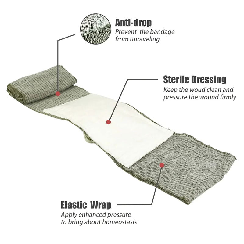 Field Dressing Kit - ชุดปฐมพยาบาลฉุกเฉินทางการแพทย์ขนาด 4 นิ้ว/6 นิ้ว ผ้าพันแผลแบบอิสราเอล สำหรับการตั้งแคมป์กลางแจ้ง