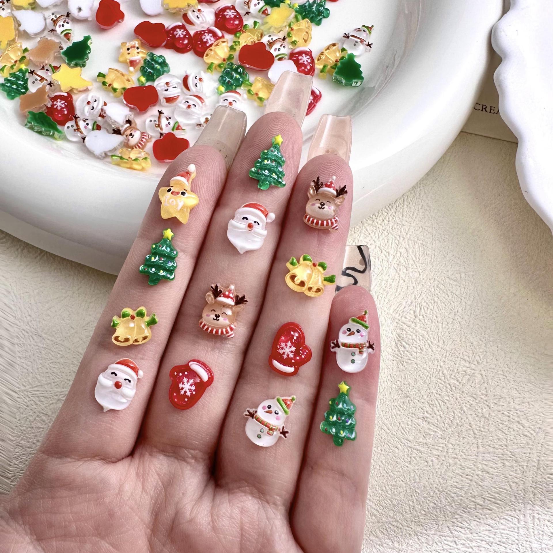 Elk Bugle Call - 10 ชิ้นคริสต์มาสการ์ตูนตกแต่งเล็บ Santa Claus, Elk, Bell,